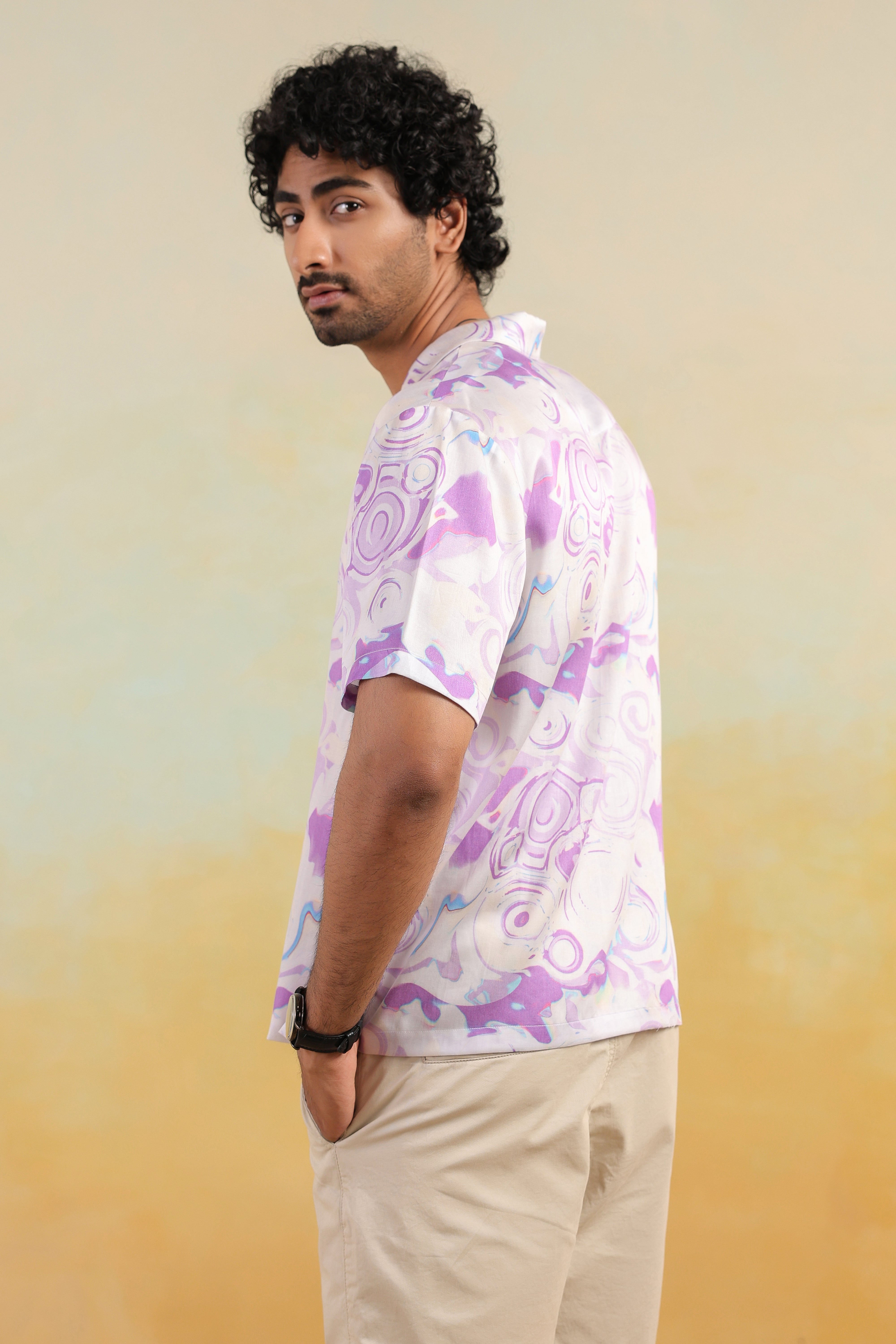 Moon Swirl Relaxed Fit Cuban Collar Shirt