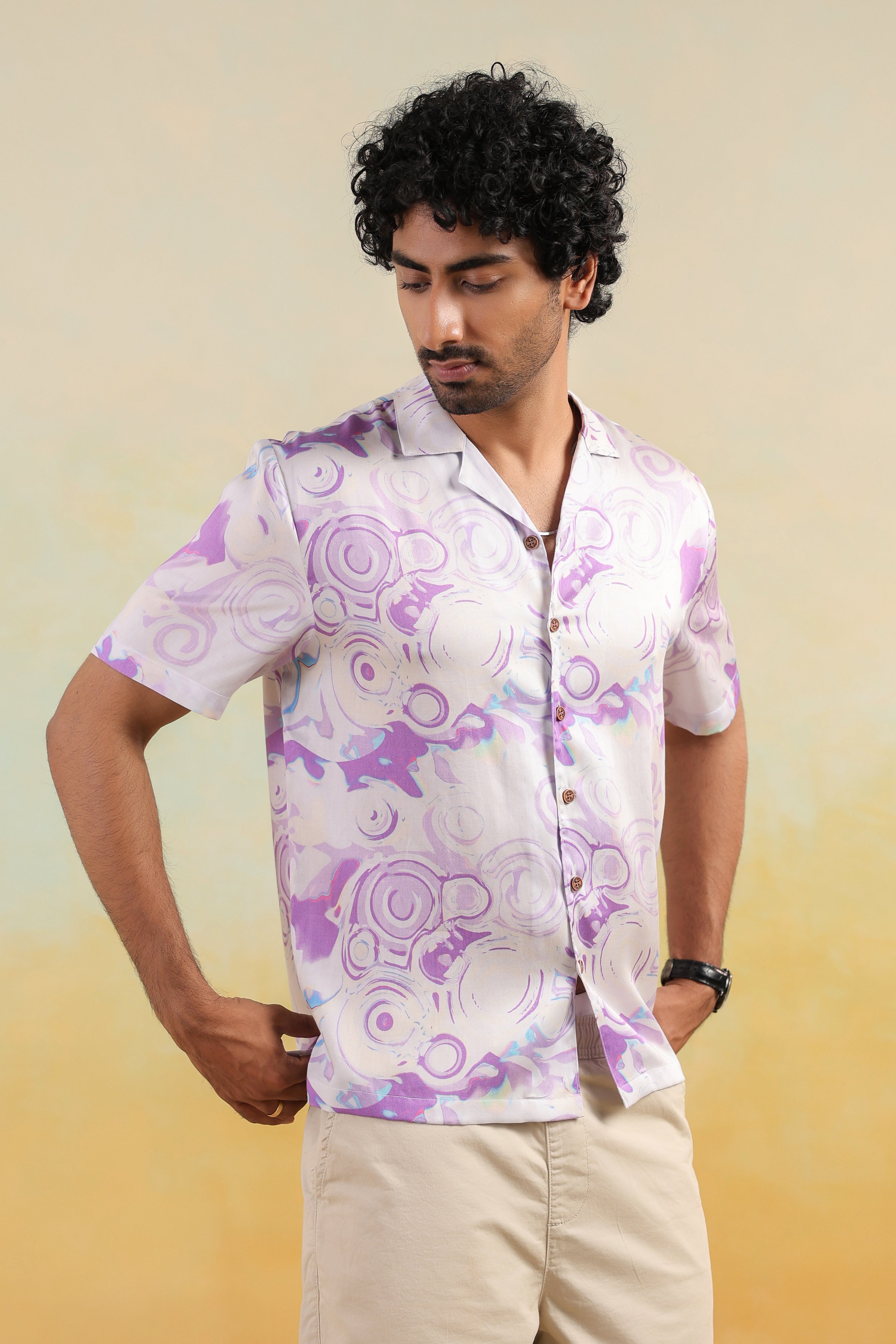 Moon Swirl Relaxed Fit Cuban Collar Shirt