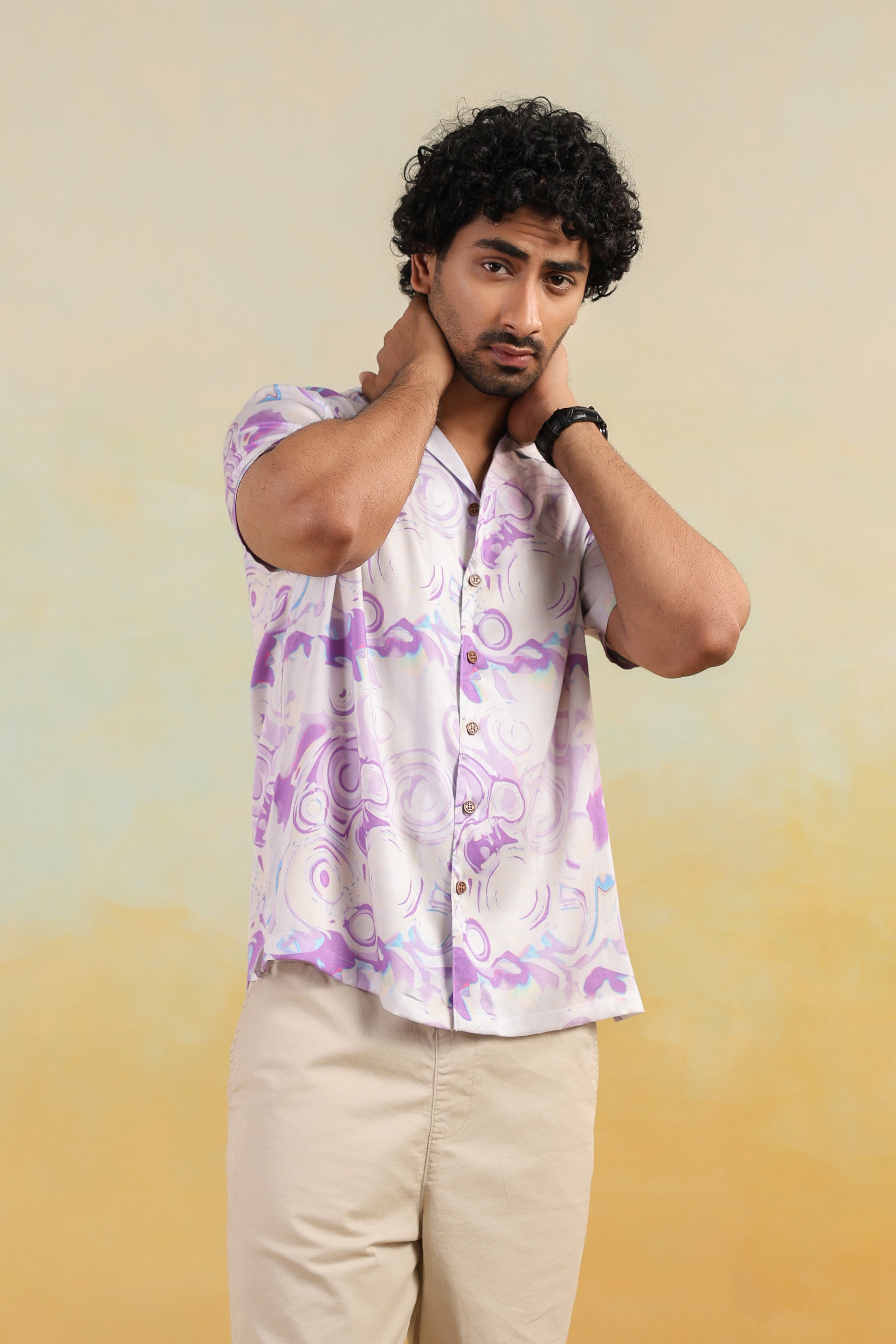 Moon Swirl Relaxed Fit Cuban Collar Shirt
