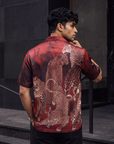 Crimson Panther Red Relaxed Fit Cuban Shirt