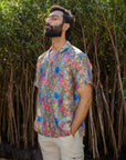 Floral Steel Grey - Russian Silk - Oversize Hawaiin Collar For Men