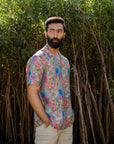 Floral Steel Grey - Russian Silk - Oversize Hawaiin Collar For Men