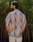 Floral Steel Grey - Russian Silk - Oversize Hawaiin Collar For Men