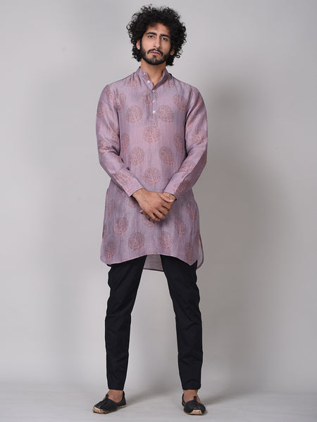 Autumn Tree Pale Purple Color Linen Kurta For Men