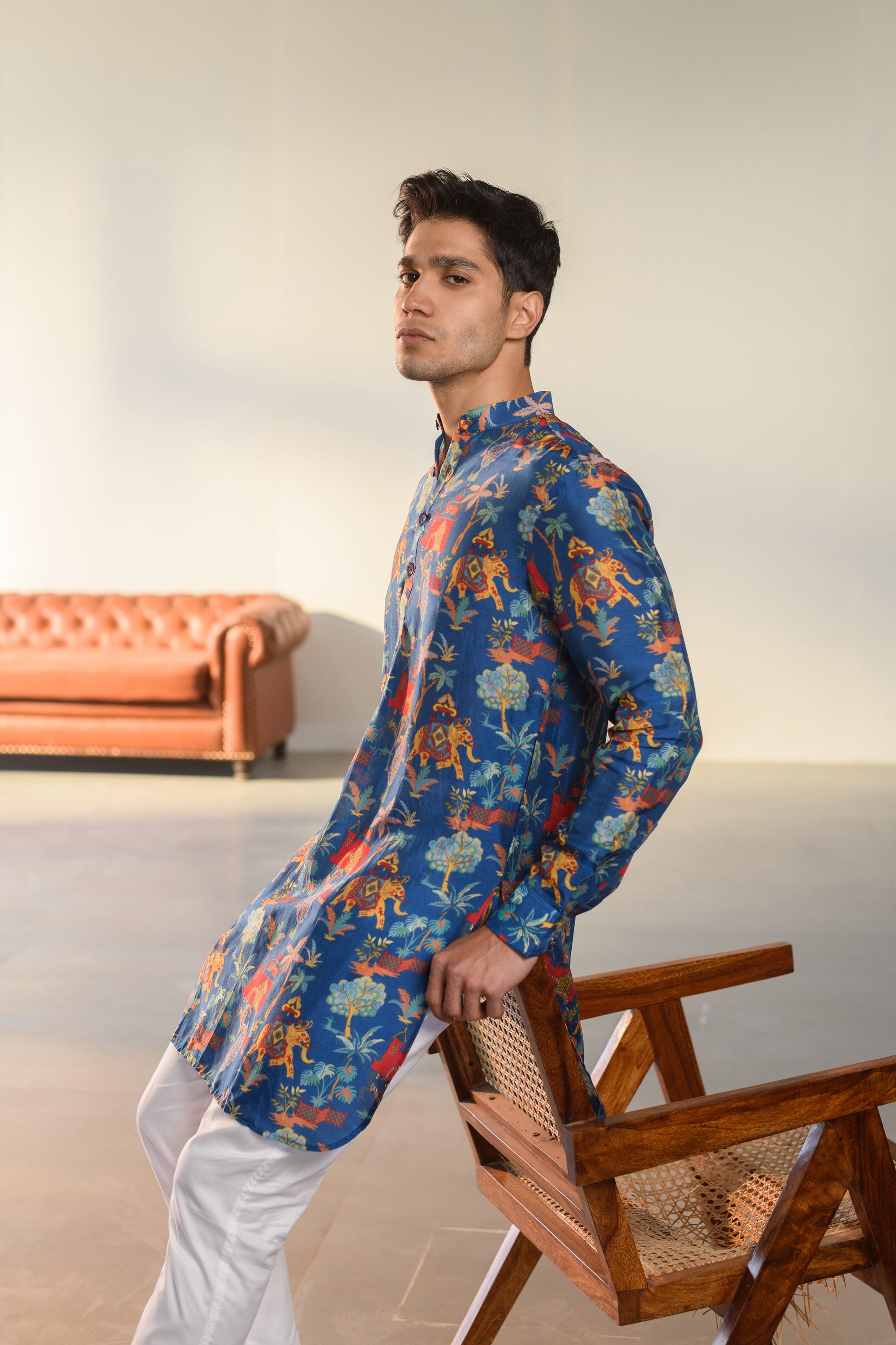 Jual Elephant Blue - Russian Silk - Ganganagry Kurta For Men