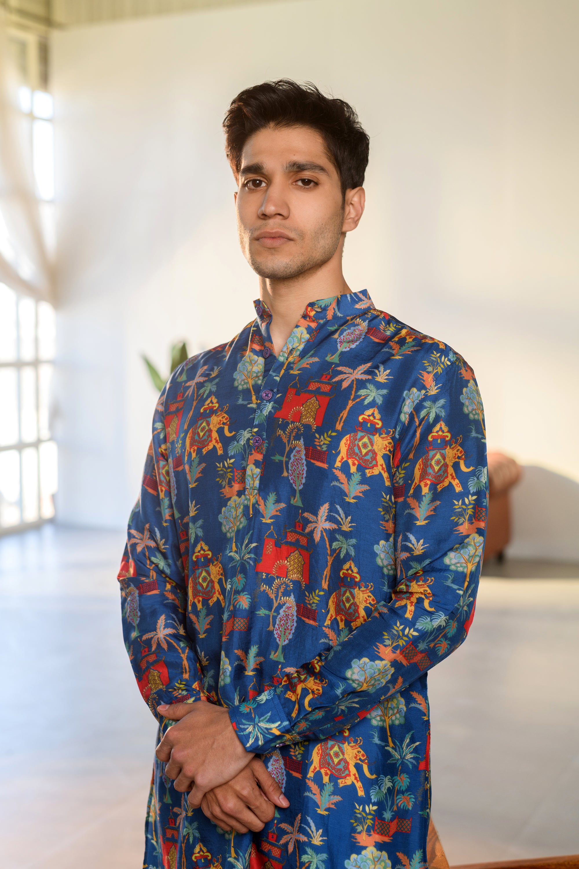 Jual Elephant Blue - Russian Silk - Ganganagry Kurta For Men