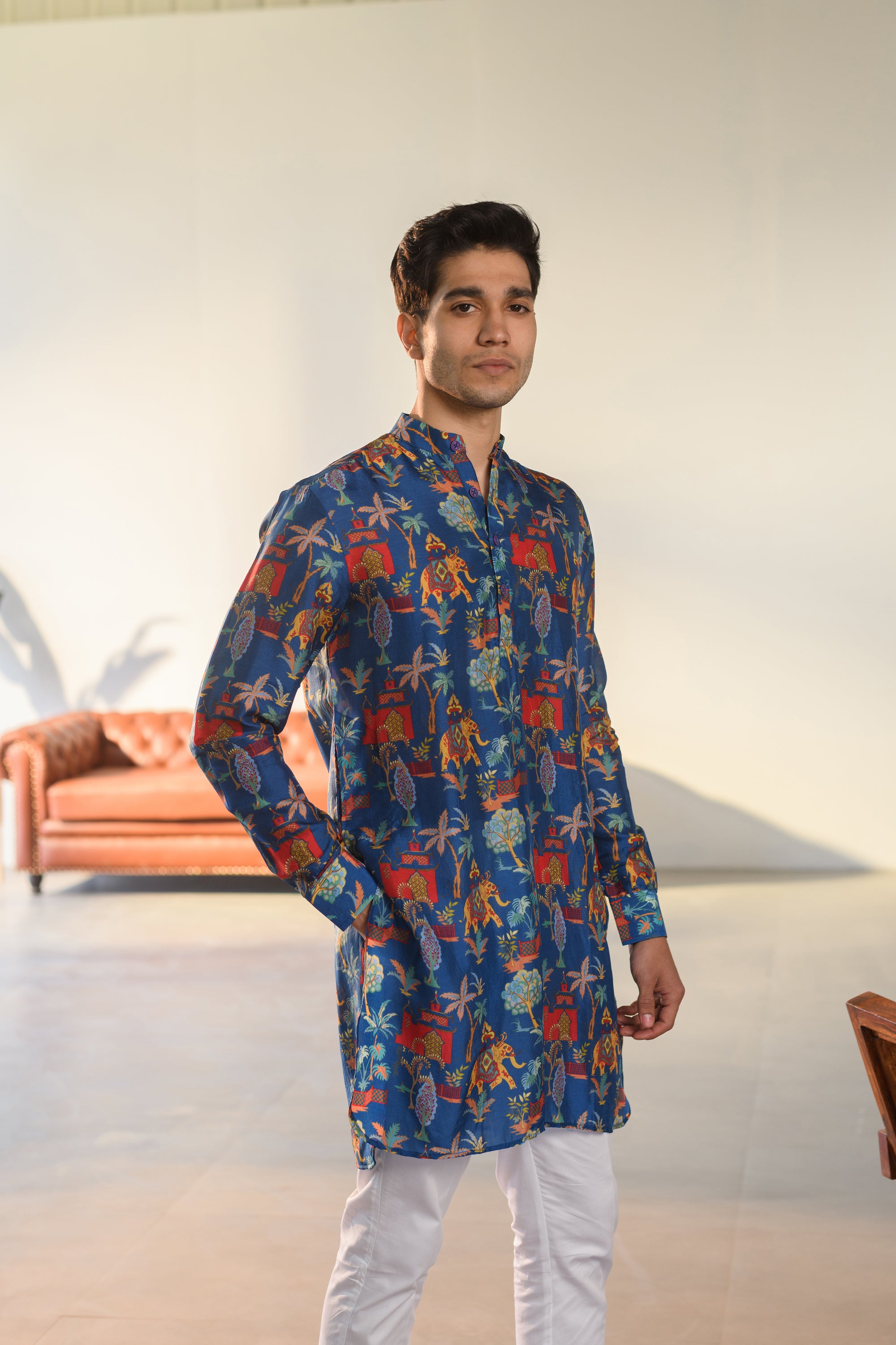 Jual Elephant Blue - Russian Silk - Ganganagry Kurta For Men