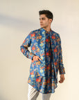 Jual Elephant Blue - Russian Silk - Full Button Kurta & Bandi Set