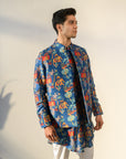 Jual Elephant Blue - Russian Silk - Full Button Kurta & Bandi Set