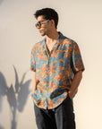Leopard Floral Blue - Silk - Hawaiin Collar OS Shirt