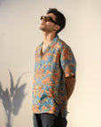 Leopard Floral Blue - Silk - Hawaiin Collar OS Shirt