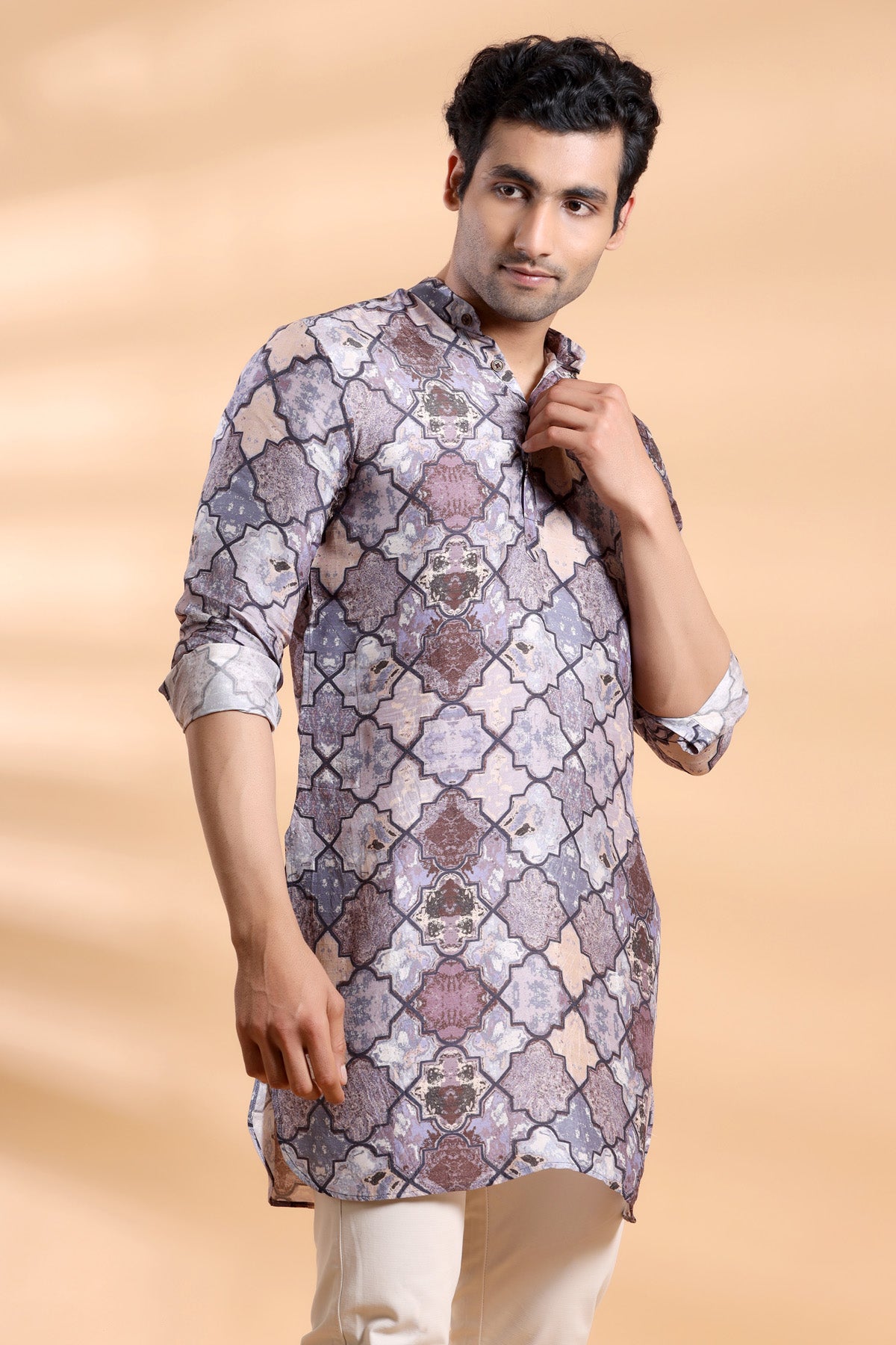 Monki Snake Skin - Brown - Silk - Long Kurta For Men
