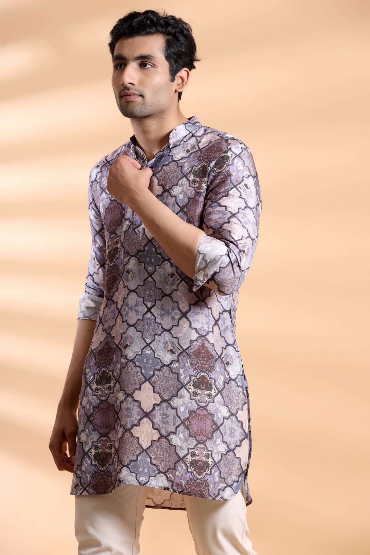 Monki Snake Skin - Brown - Silk - Long Kurta For Men