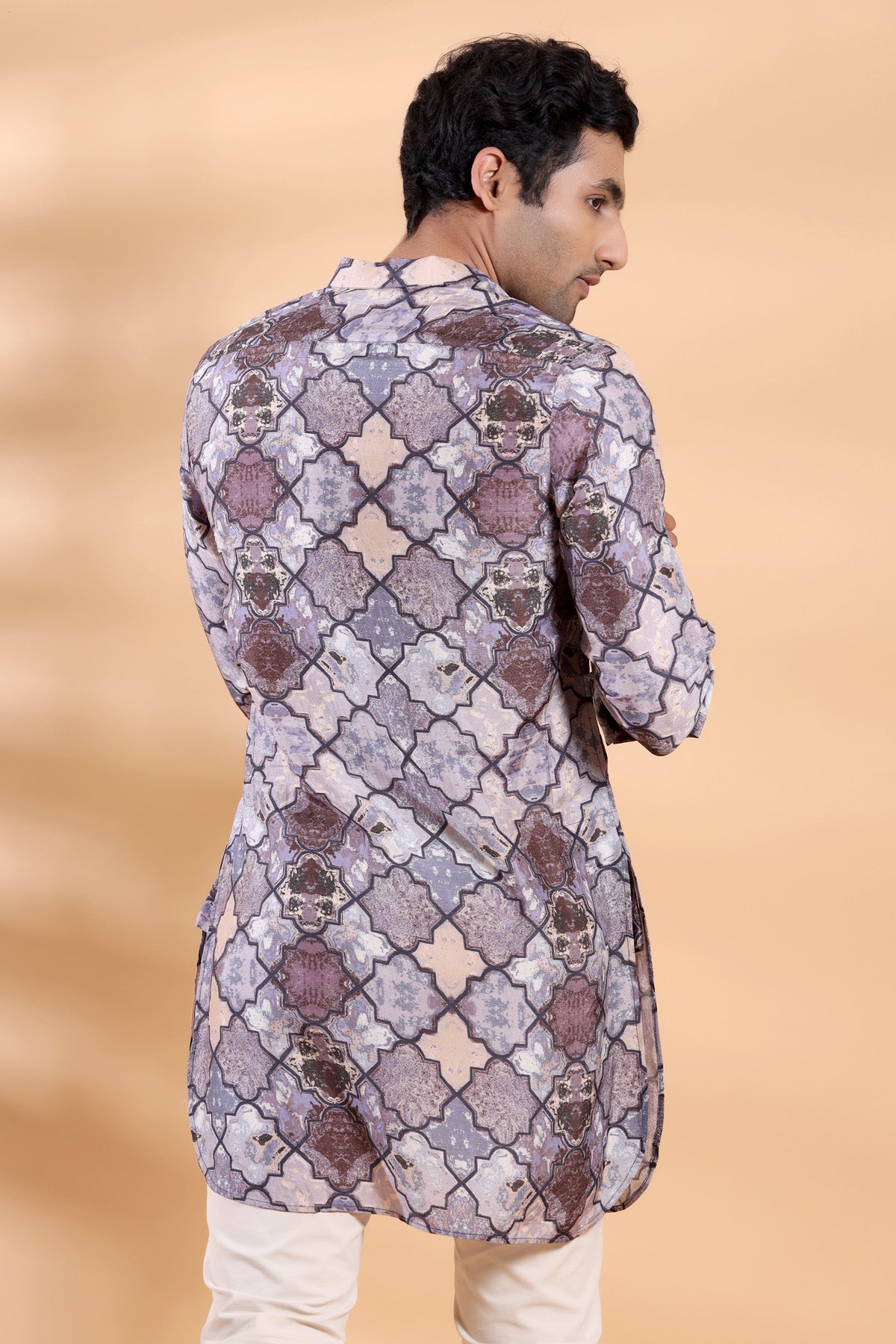 Monki Snake Skin - Brown - Silk - Long Kurta For Men