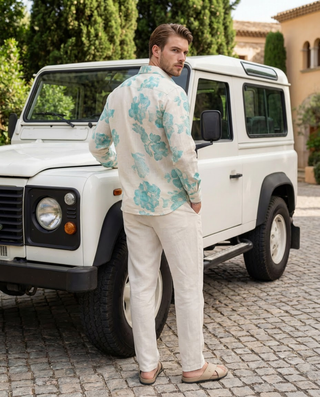 Seafoam Bloom in white Oxford Collar Shirt