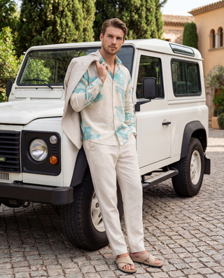 Seafoam Bloom in white Oxford Collar Shirt