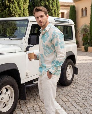 Seafoam Bloom in white Oxford Collar Shirt