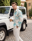 Seafoam Bloom in white Oxford Collar Shirt