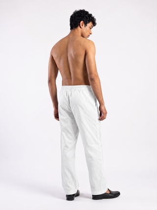 White Relaxed Fit Drawstring Pants