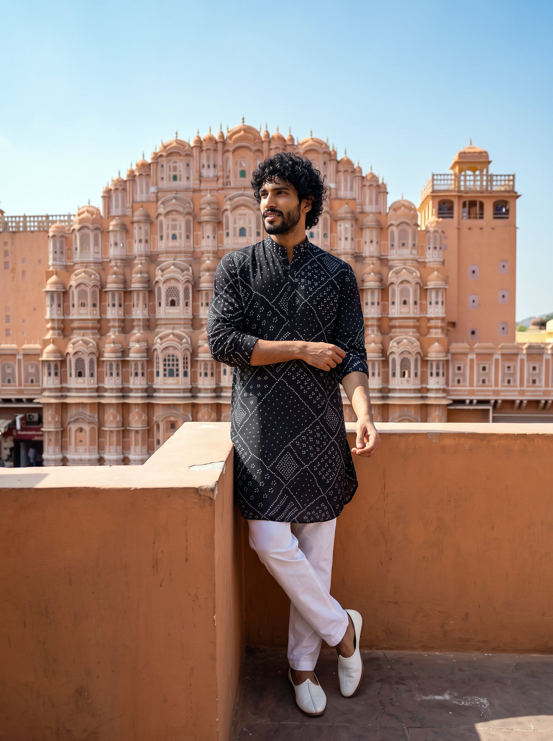 Black Bandhani Matrix Ganganagery Kurta