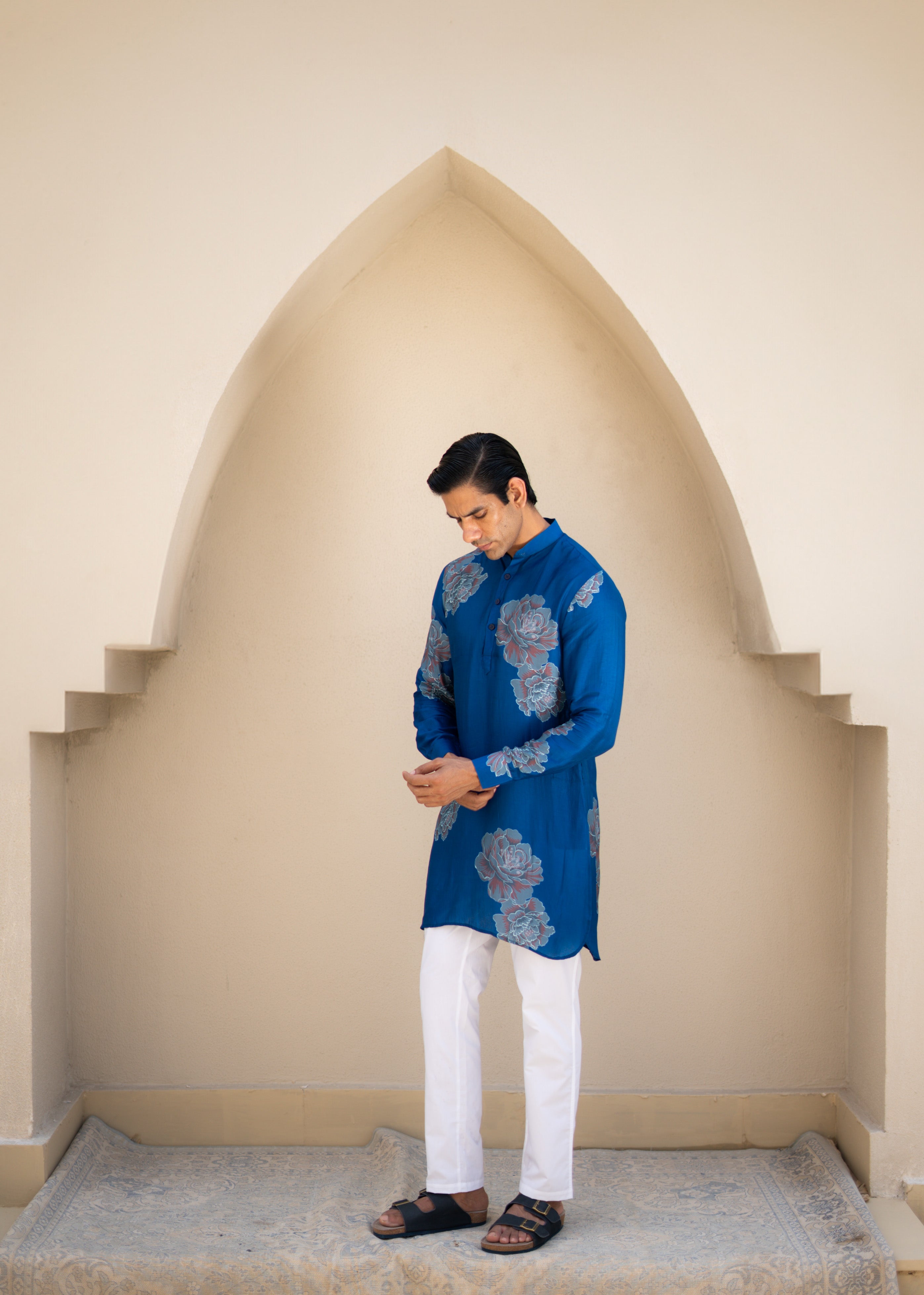 Floral Bliss Blue Ganganagery Kurta