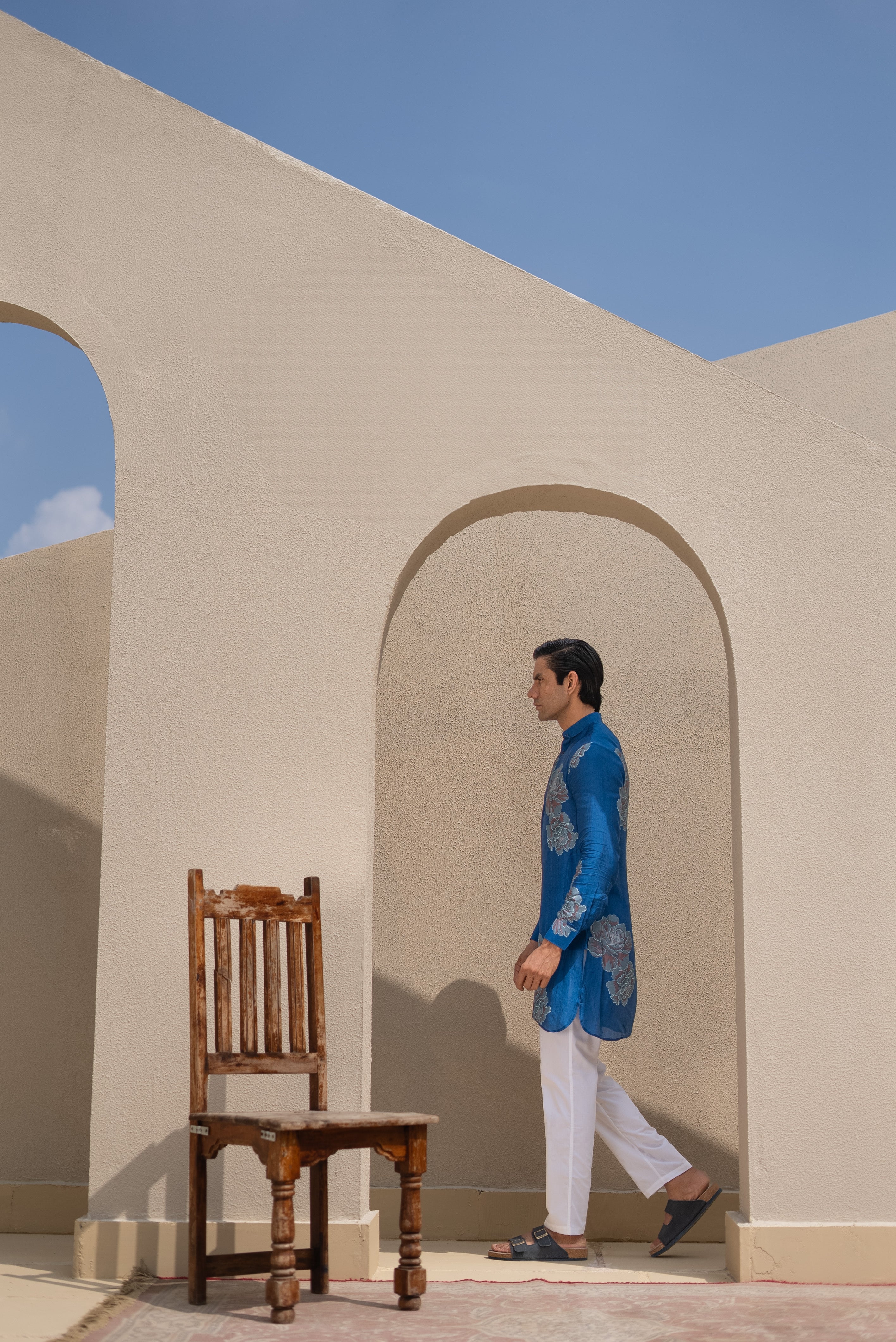 Floral Bliss Blue Ganganagery Kurta