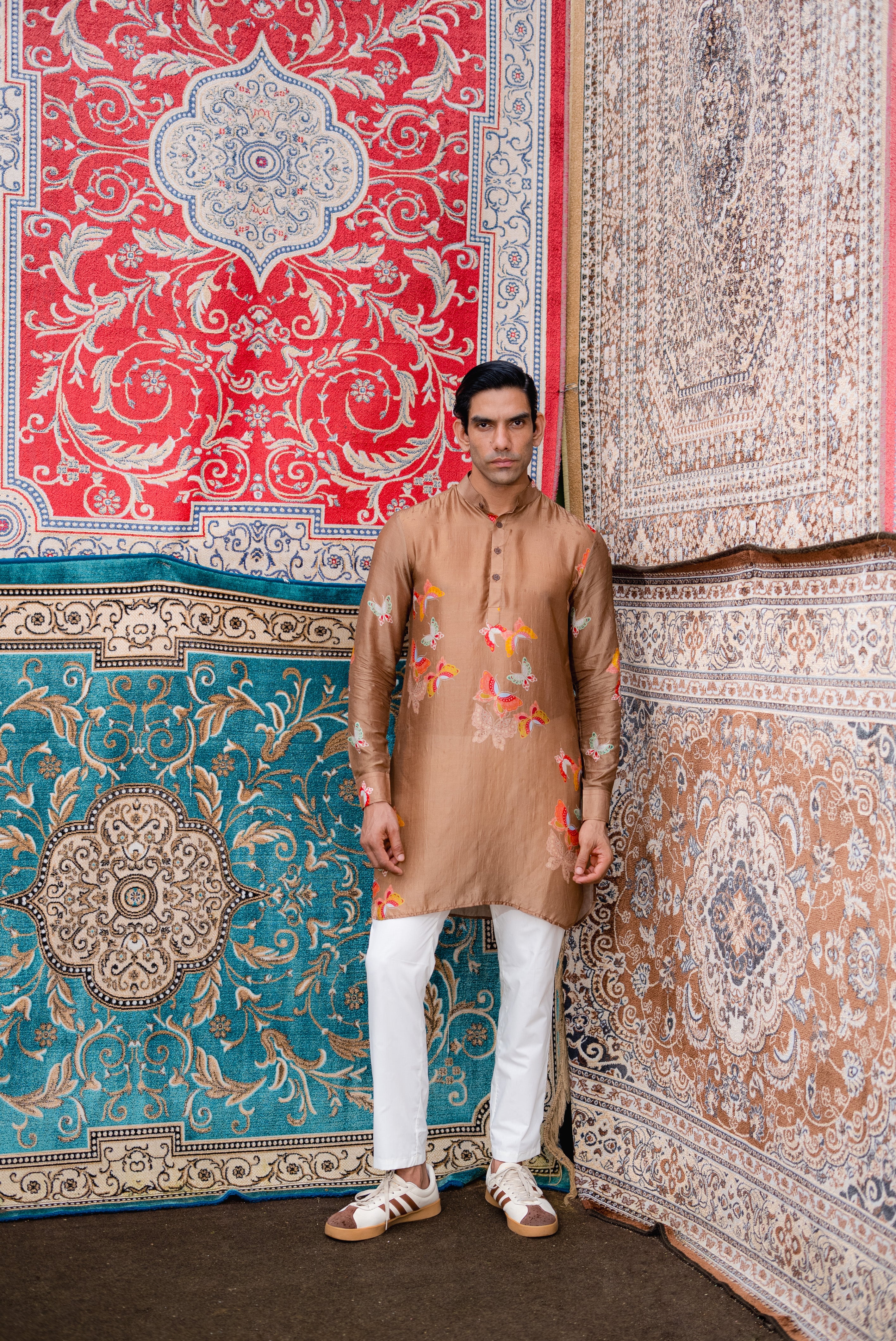 Light Brown Butterfly Printed Kurta