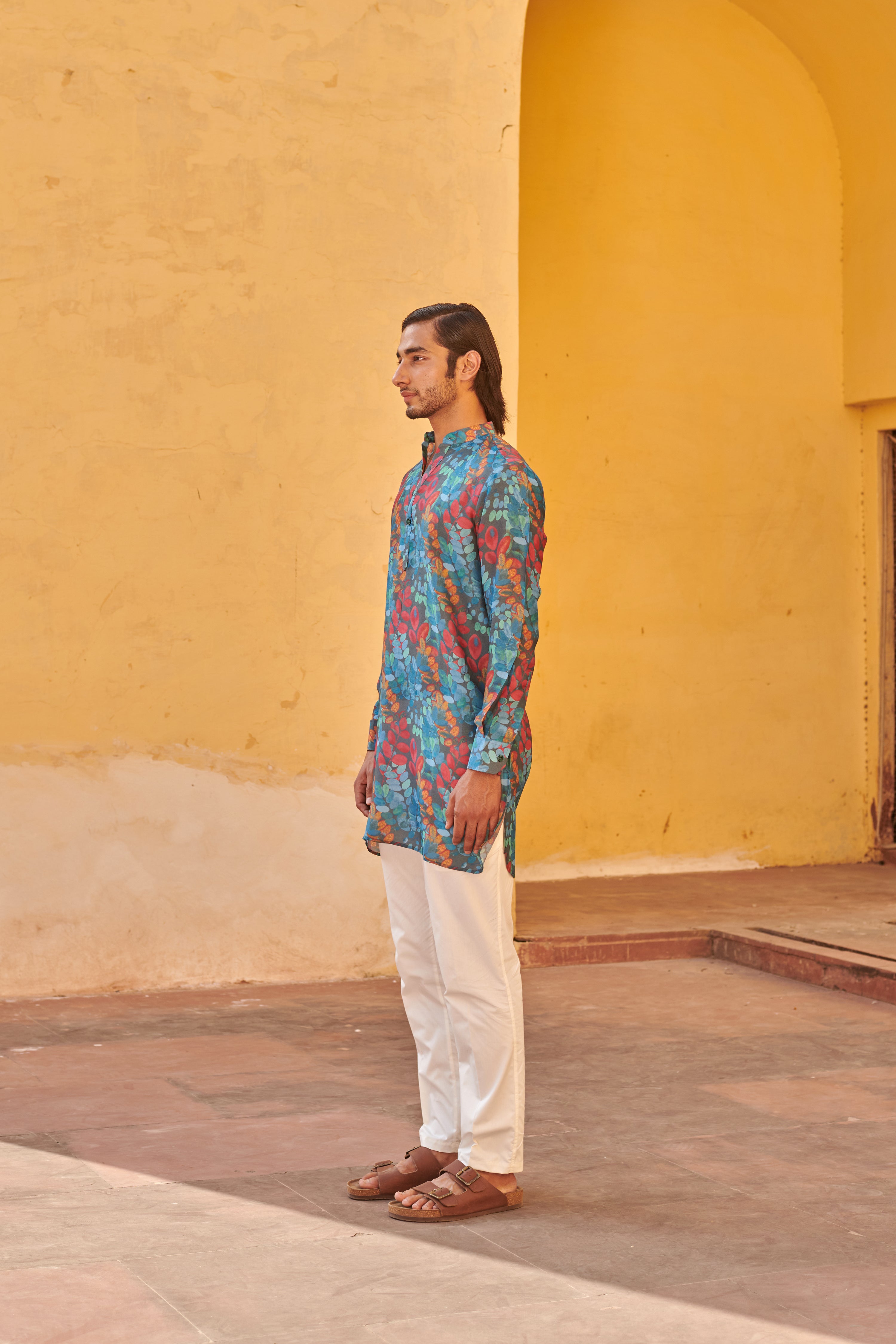 Jaco Floral Grey Ganganagery Kurta