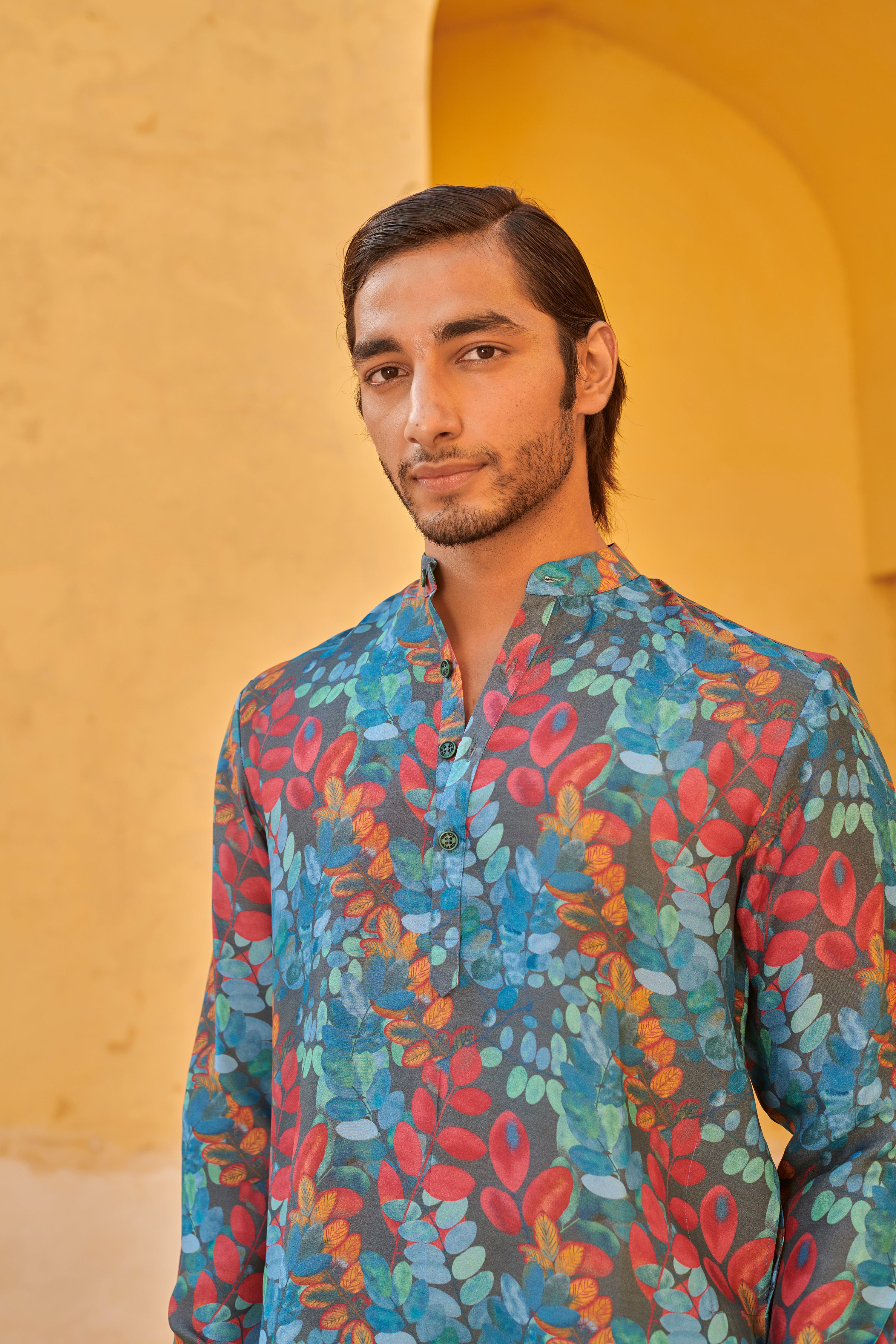 Jaco Floral Grey Ganganagery Kurta