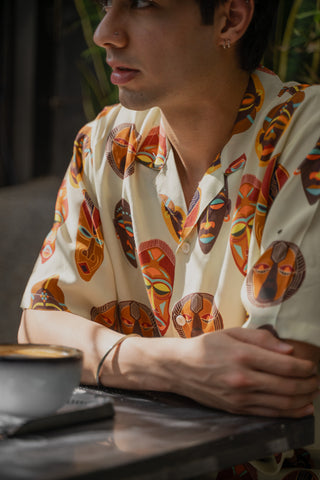 Tribal Faces Yellow Oversize Shirt