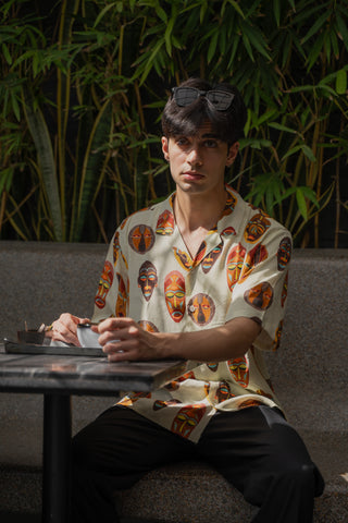 Tribal Faces Yellow Oversize Shirt