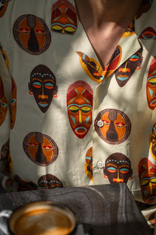 Tribal Faces Yellow Oversize Shirt