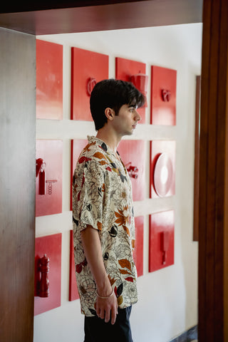 Red Leaf Floral Oversized Shirt