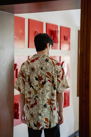Red Leaf Floral Oversized Shirt