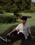 Abstract Earthy White Oversized Shirt