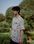 Abstract Earthy White Oversized Shirt
