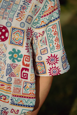 Abstract Earthy White Oversized Shirt