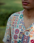 Abstract Earthy White Oversized Shirt
