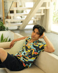 Solar Swirl Black Relaxed Fit Cuban  Shirt