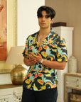 Solar Swirl Black Relaxed Fit Cuban  Shirt