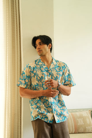 Azure Botanica Oversized Hawaiian Collar Shirt