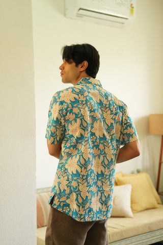 Azure Botanica Oversized Hawaiian Collar Shirt