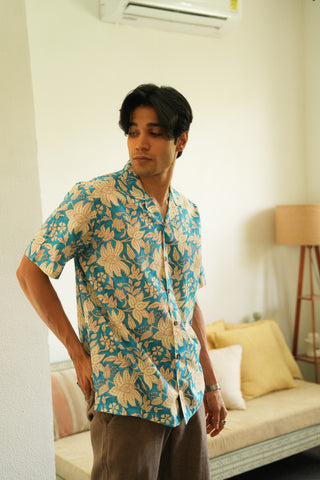 Azure Botanica Oversized Hawaiian Collar Shirt