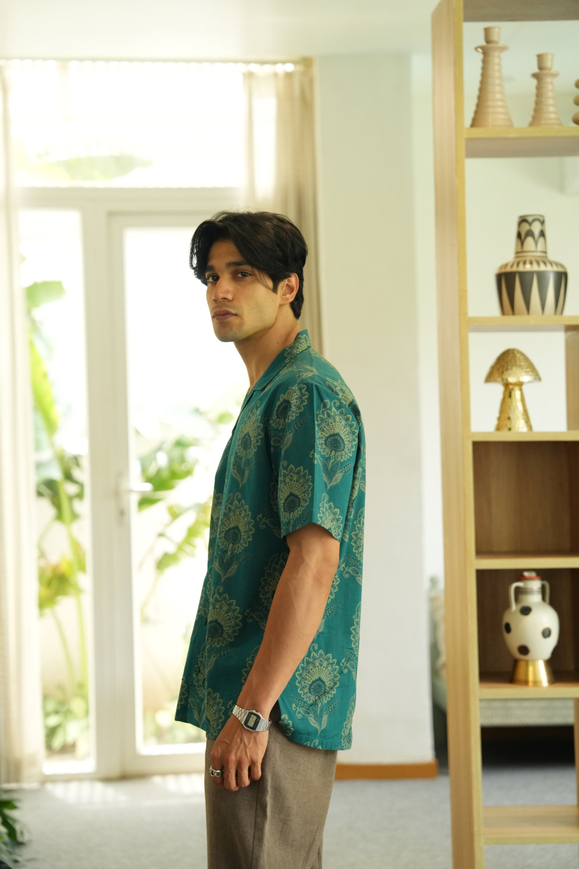 Verdant Bloom Oversize Hawaiian Collar Shirt