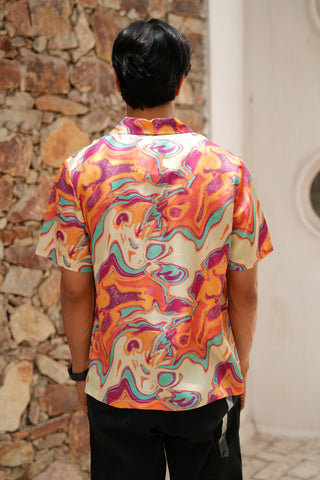 Solar Swirl Orange Relaxed Fit Cuban  Shirt