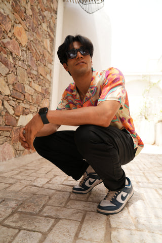 Solar Swirl Orange Relaxed Fit Cuban  Shirt
