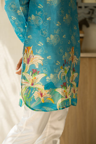 Aqua Blossom Ganganagery Kurta