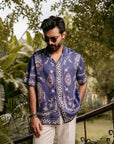 Royal Tigris Blue Relaxed Fit Cuban Collar Shirt