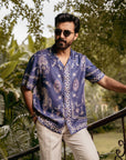 Royal Tigris Blue Relaxed Fit Cuban Collar Shirt