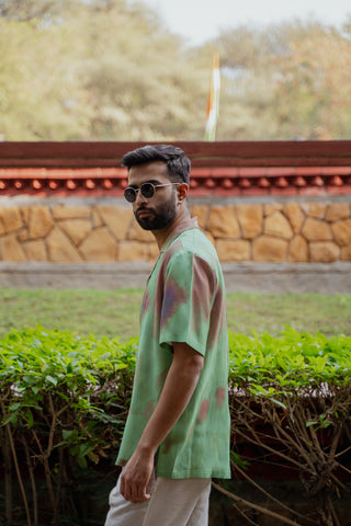 Abstract Ombre Olive Green Oversized Shirt